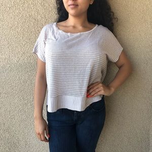 New Cream White Striped Oversized Top Size Medium